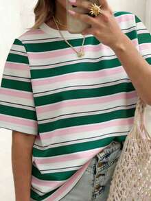 EMERY ROSE Women's White Short-Sleeved T-Shirt, Casual Basic Outdoor Wear, Lounge Wear Back-To-School Golf Summer - Green - View 3