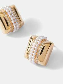 MOTF PREMIUM Pre Gold Square Pearl Earrings - Yellow Gold - View 7