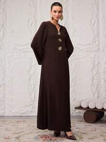 Al Najma 女士土耳其长款连衣裙和阿拉伯传统长袍 - 棕色 - 查看 5