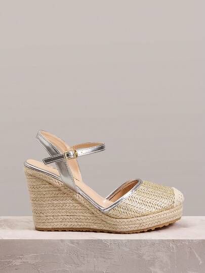 Styleloop Women Shoes Apricot Colorful Hollow Hemp Rope Straw Shoes Wedge Heel Platform Sandals Strap Shoes Lightweight Height Increase Holiday Bohemian Women's Shoes