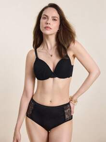 Hourtrue Sexy Push-Up Bra, Women's Lace Solid Color Bra, Underwire Crop Top Bra, Push-Up Bra, Bra, Backless Lingerie, Women's Underwear - Black - View 3