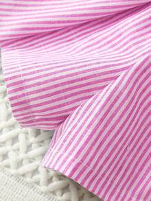 SHEIN Tween Girls' Beach Party Bow Striped Culottes - Pink - View 7