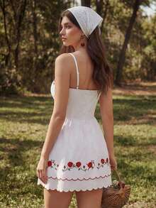 Sweetness French Vacation Rose Embroidery Sweet Mini Dress For Women - White - View 6