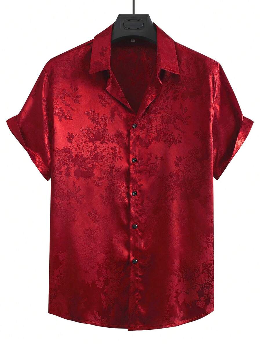 Manfinity AFTRDRK 男士提花红色宽松休闲衬衫 - 紅色 - 查看 1