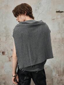 ROMWE MEN Street Life Men's Solid Color Knit Shawl Matched With Round Neck Knit Top Casual Suit - Light Grey - View 3