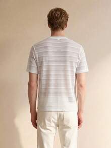 Manfinity CityGents Old Money Men's Off-White Minimalist Tropical Casual Round Neck Short Sleeve Lace T-Shirt Summer Holiday Vacation Beach Hawaii Party Evening Zoe - White - View 6
