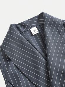 SHEIN Girlism Bộ đồ 2 mảnh dành cho nữ tuổi teen, áo blazer không tay cổ ve màu xám đậm kẻ sọc và quần dài, thích hợp cho các dịp trang trọng mùa hè, thanh lịch, tiệc tùng, hẹn hò, họp mặt gia đình quan trọng. - Màu xám đen - Xem 12