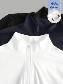 Slaydiva Set de 3 camisetas de manga larga con cuello en V, cremallera y ajuste ceñido, de estilo casual para otoño/invierno para mujer, en colores blanco + negro + gris - Blanco - Ver 7