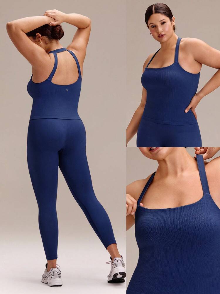 Plus Size Ultrafine Soft Seamless Soak Up The Sun Square Neck Open Back Removable Cups Tank Top Training Running Workout Gym Fitness Active Wear