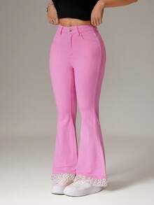 SHEIN PETITE Women's Solid Color Minimalist Sexy Everyday Jeans,Petite Women Swimming White Summer - Pink - View 8