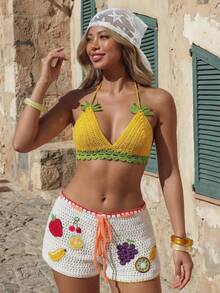 ROMWE Kawaii Fruit Print Knit Top For Women, Summer - Yellow - View 6