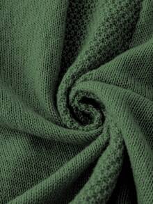 SHEIN Clasi Plus Size V-Neck Solid Color Batwing Sleeve Casual Knit Top, Autumn - Dark Green - View 3