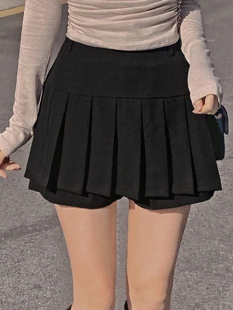 Women's Versatile Solid Color Pleated Mini Skirt