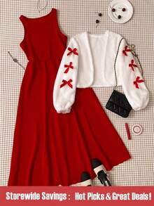 SHEIN 2pcs/Set Teen GirlCasual Elegant Fuzzy Camisole Dress, Versatile For Outdoor & Daily Wear - Multicolor - View 1