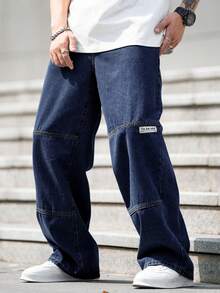 Claim Dot Men's Solid Color Minimalist Casual Jeans - Dark Wash - View 7