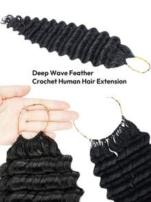 Boho Braids 深波浪卷发 60克 50股 女士钩编真人发 14-22英寸 100% Remy真人发 预先分离 隐形奇迹结 羽毛钩编真人发 波西米亚风接发 自然黑 1B# - S1B - 查看 5
