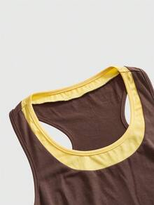 ROMWE Avant Camiseta de tirantes de estilo vintage a juego con contraste de color 2 en 1 para mujer - Óxido marrón - Ver 3