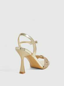 CUCCOO SZL Women Shoes Spring And Summer New Rhinestone Woven Design Square Toe Thin Heel High Heel Sandals, Luxury Sparkling Metal Gold, Dinner Party Date Summer Wear - Gold - View 4