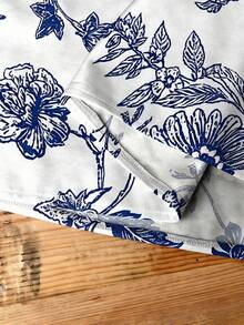 EMERY ROSE Áo sơ mi cổ tròn tay lửng 3/4, họa tiết hoa cổ điển, phong cách tối giản, thường ngày. - Nhiều màu - Xem 3