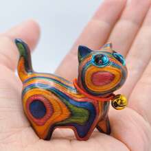 SHEIN 1pc Handmade Wooden Carving Bell Cat Figurine, Home Decor, Office Desk Ornament, Cute Kitty, Gift For Cat Lovers,Home Decor,Kitchen Decor Decor,Room Decor,Christmas Decor,Party Decor,Decorative Crafts,Desk Ornaments,Table Decorative Ornaments,Party Gift Decorations,Christmas Decorations,Christmas Gift. - 1PC - View 7