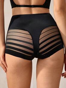 Veilyse Bộ 1 quần lót lưới màu trơn lưng cao gợi cảm và thoải mái cho nữ - màu đen - Xem 3