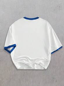EASEVO Camiseta de manga corta casual y holgada para hombre de talla grande, blanca con gráfico de color contrastante - Blanco - Ver 8