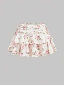 SHEIN MOD Chân váy nữ in hoa kiểu dáng thường ngày - Màu Hồng baby - Xem 4