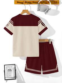 Teen Boy Casual Minimalist Short Sleeve Crew Neck T-Shirt And Shorts Set, Suitable For Summer - Multicolor - View 3