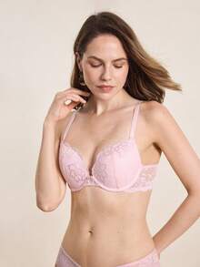 Hourtrue Deyllo Women's Lace Padded Bra, Comfortable Thick Underwire, Soft & Cozy, Adjustable Straps, Suitable For Everyday Wear & Loungewearfor Summerfor Summer - Baby Pink - View 7