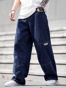 Claim Dot Men's Solid Color Minimalist Casual Jeans - Dark Wash - View 3