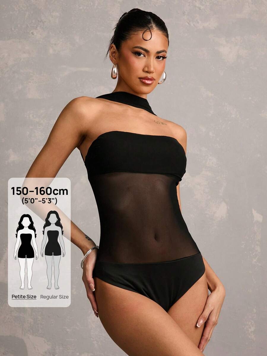 SHEIN BAE Petite Bộ đồ liền thân xuyên thấu màu đen gợi cảm dành cho nữ, thích hợp cho các lễ hội âm nhạc, tiệc tùng, kỳ nghỉ, mặc hàng ngày, các buổi lễ kỷ niệm, hoạt động đường phố, trang phục lễ hội. - màu đen - Xem 1