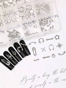Bộ dụng cụ trang trí móng tay hình gai nhọn và dây xích phong cách Punk - Phụ kiện làm móng nghệ thuật Gothic tự làm, dụng cụ làm móng, phụ kiện trang trí móng, đá trang trí móng. - Bạc - Xem 10