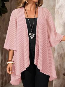 EMERY ROSE Plus Size Women Hollow-Out Cutout Short Sleeve Jacket - Pink - View 1