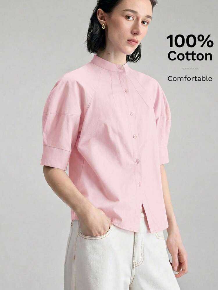 2026SS New Summer Women's Blouse, Woven Fabric, Petal Sleeve, Button Front, Loose Fit, Suitable For Independence Day, Elegant Office Wear, Teacher Outfit, Casual Outing, Tea Party, Urban Chic, Versatile Commuter Shirt,Summer Top