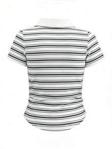 Áo thun nữ tay ngắn cổ polo in họa tiết kẻ sọc - Nhiều màu - Xem 2