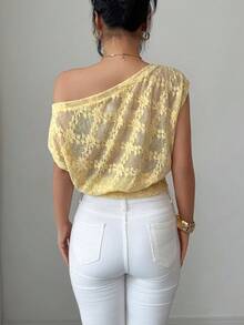 SHEIN Elenzya Asymmetric Neckline Multi-Wear Design Casual Elegant Knit Slim Fit Blouse For Women - Light Yellow - View 2