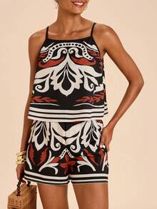 Travachic All-Over Print Women Camisole And Shorts Casual 2 Pieces Set - Multicolor - View 4