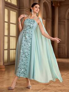 Modelyn Vestido de estilo árabe con mangas de murciélago y decoración de lentejuelas para mujer - Rosa - Ver 6