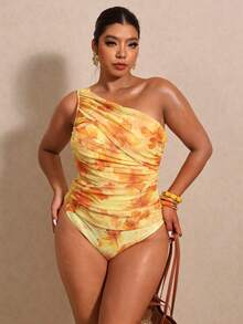 Elaquor Plus Size Floral Print One-Piece Swimsuit With Off-Shoulder Design Summer Beach Vacation Bathing Suits For Women One Piece Swimsuit Women - Multicolor - View 7