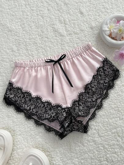 Elamini Pantaloni scurți casual din dantelă cu culori contrastante pentru femei