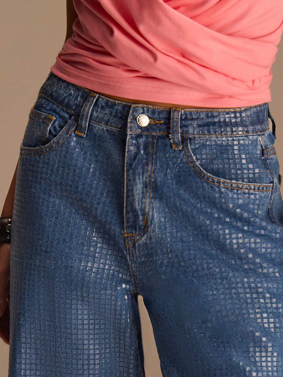 Athîral 女士休闲度假牛仔喇叭裤，春夏款 - 淺色水洗藍 - 查看 1