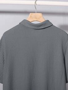 SHEIN Teen Boys' Casual Comfortable All-Match Solid Color Waffle Texture Polo Shirt, Versatile, Suitable For Spring And Summer - Grey - View 7