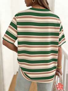 EMERY ROSE Women's Striped Short-Sleeved T-Shirt, Casual Outdoor Wear, Lounge Wear - Multicolor - View 2