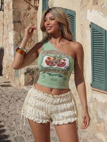 ROMWE Avant Granatapfel Babe Vintage Obst Poster Stil Englisch Retro Muster Ärmelloses Trägershirt für Frauen - Verschiedenfarbig - Übersicht 4