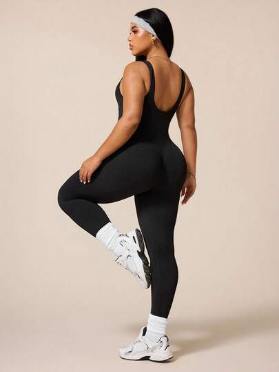 Rhythm Era 1件套女士加大码无缝菱形V领罗纹修身打底背心和七分瑜伽裤套装，适合跑步、健身、普拉提