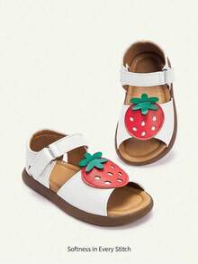 Cozy Pixies Một đôi sandal mùa hè đa năng, phong cách đồng quê, thoải mái, đế mềm rỗng, họa tiết dâu tây 3D dễ thương, màu nâu, đế bằng cho bé gái, thích hợp cho mùa lễ hội. - trắng - Xem 2