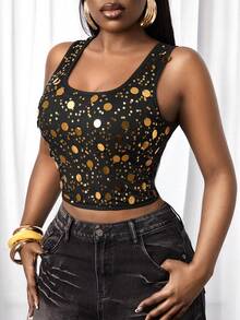 SHEIN BamGlam 2026新款性感重工串珠Y2K辣妹风背心 - 黑色 - 查看 1