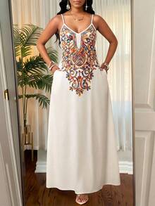 SHEIN Lady 女士浪漫连衣裙 女士优雅连衣裙 女装 - 杏色 - 查看 7