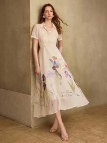 MOTF PREMIUM WOMEN'S ELEGANT PLACEMENT PRINT MID-LENGTH DRESS, SPRING/SUMMER - Multicolor - View 7