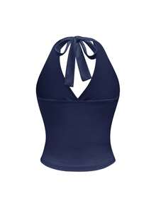 Grunge Punk Y2K Leopard Print Halter Neck Tank Top For Women - Navy Blue - View 2